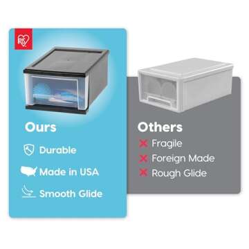 IRIS USA Plastic Stacking, Storage Organizer Unit with Sliding Drawer for Clothes Bedroom Kitchen Under Sink Pantry Craft Room Bathroom Dorm Office, 7 Qt. - 4 Pack, Black