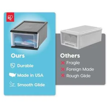 IRIS USA Plastic Stacking, Storage Organizer Unit with Sliding Drawer for Clothes Bedroom Kitchen Under Sink Pantry Craft Room Bathroom Dorm Office, 7 Qt. - 4 Pack, Black