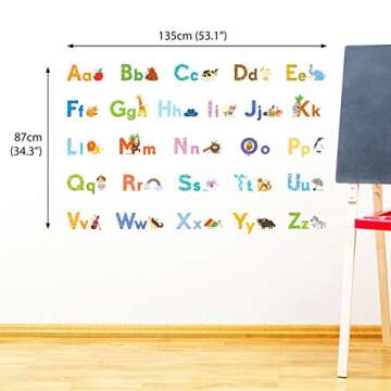 DECOWALL DS8-1608 Watercolour Animal Alphabet ABC Kids Wall Stickers Decals Peel and Stick Removable for Nursery Bedroom Living Room Art murals Decorations