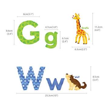 DECOWALL DS8-1608 Watercolour Animal Alphabet ABC Kids Wall Stickers Decals Peel and Stick Removable for Nursery Bedroom Living Room Art murals Decorations