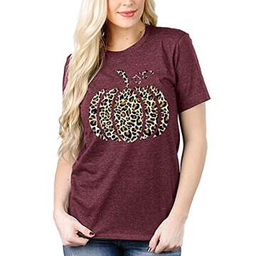 Halloween Pumpkin Shirt Women Leopard Graphic Tees Short Sleeve Fall T-Shirt Thanksgiving Gift Tops ...