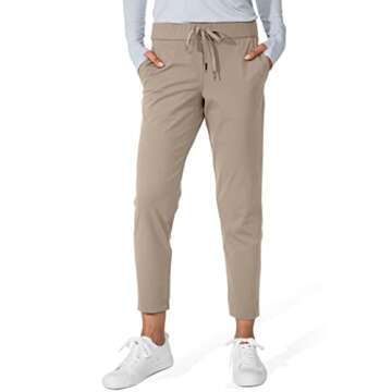 G Gradual Women's Pants with Deep Pockets 7/8 Stretch Sweatpants for Women Athletic, Golf, Lounge, Work (Khaki, X-Small)