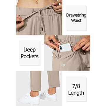 G Gradual Women's Pants with Deep Pockets 7/8 Stretch Sweatpants for Women Athletic, Golf, Lounge, Work (Khaki, X-Small)