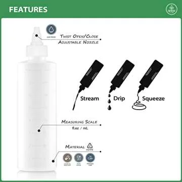 Applicator Bottle for Hair - 2-Pack, 8.5 Ounce, Translucent, Adjustable Nozzle, Open/Close Feature, Squeeze Design with Measuring Scale - Ideal for Scalp, Hair Color, Roots, Hair Oil Application