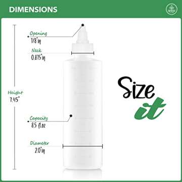 Applicator Bottle for Hair - 2-Pack, 8.5 Ounce, Translucent, Adjustable Nozzle, Open/Close Feature, Squeeze Design with Measuring Scale - Ideal for Scalp, Hair Color, Roots, Hair Oil Application