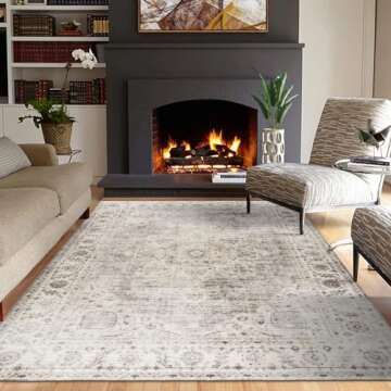 ReaLife Machine Washable Area Rug - Stain Resistant, Non-Shed - Eco-Friendly, Non-Slip, Family & Pet Friendly - Made from Premium Recycled Fibers - Vintage Bohemian Medallion - Beige Ivory, 3' x 5'