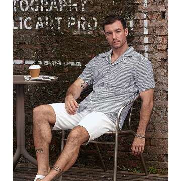 VATPAVE Mens Striped Summer Button Down Beach Shirt