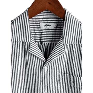VATPAVE Mens Striped Summer Button Down Beach Shirt