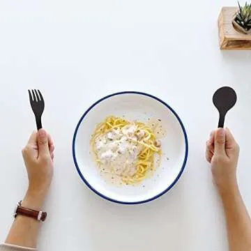 MT Products Black Individually Wrapped Plastic Cutlery Set - Disposable Heavy Weight Utensils - Pack of 50