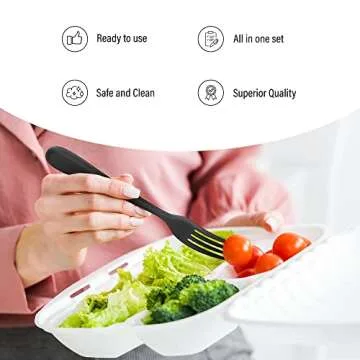 MT Products Black Individually Wrapped Plastic Cutlery Set - Disposable Heavy Weight Utensils - Pack of 50