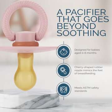 Itzy Ritzy Natural Rubber Pacifiers, Set of 2 – Natural Rubber Newborn Pacifiers with Cherry-Shaped Nipple & Large Air Holes for Added Safety; Set of 2 in Blossom & Rosewood, Ages 0 – 6 Months