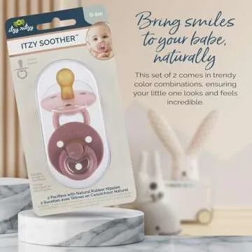 Itzy Ritzy Natural Rubber Pacifiers, Set of 2 – Natural Rubber Newborn Pacifiers with Cherry-Shaped Nipple & Large Air Holes for Added Safety; Set of 2 in Blossom & Rosewood, Ages 0 – 6 Months