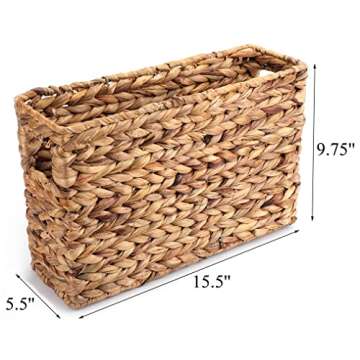 Yesland Hand-Woven Magazine Basket, Natural Narrow Water Hyacinth Holder Magazine Wicker Basket,15.5...