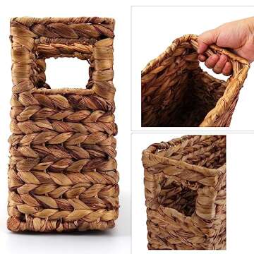 Yesland Hand-Woven Magazine Basket, Natural Narrow Water Hyacinth Holder Magazine Wicker Basket,15.5 x 5.5 x 9.75 Inch Decorative Magazine Storage Basket Bin for Home, Office, Desk