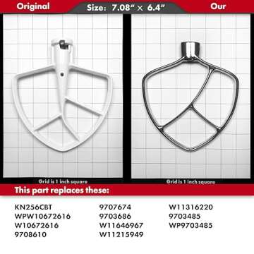 Flat Beater Replacement for KitchenAid 5plus/6 Qt. Bowl-Lift Stand Mixers/Polished 18/8 Stainless Steel Paddle Accessories/No coating/Dishwasher Safe/Replacement for KN256CBT