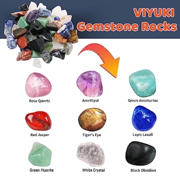 VIYUKI 2025 Professional Rock Tumbler Kit - Double Drum 6LB Lapidary Polisher for Adults (Double Barrel), Includes Rough Gemstones, 8 Polishing Grits, Jewelry, Learning Guide, Great Stem Science Kit