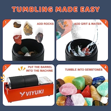 VIYUKI 2025 Professional Rock Tumbler Kit - Double Drum 6LB Lapidary Polisher for Adults (Double Barrel), Includes Rough Gemstones, 8 Polishing Grits, Jewelry, Learning Guide, Great Stem Science Kit