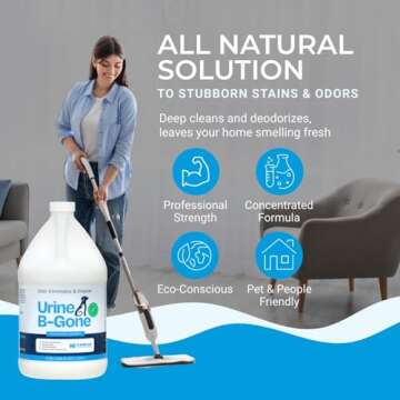 KINZUA ENVIRONMENTAL Urine B-Gone, Professional Enzyme Odor Eliminator & Pet Stain Remover, Human, Cat & Dog Urine Cleaner, Effective on Laundry, Carpets & More, Original Scent, 1 Gallon