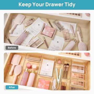 Vtopmart 36 PCS Clear Plastic Drawer Organizers Set, 7-Size Bathroom and Vanity Drawer Organizer Tra...