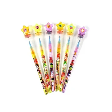 TINYMILLS 24 Pcs Halloween 2 in 1 Stackable Stacking Crayon with Extra Stamper Topper, Bulk Halloween Party Favors, Goodie Bag Stuffers, Classroom Rewards Prizes Non Candy Treats