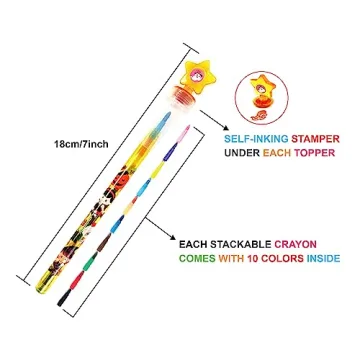 TINYMILLS 24 Pcs Halloween 2 in 1 Stackable Stacking Crayon with Extra Stamper Topper, Bulk Halloween Party Favors, Goodie Bag Stuffers, Classroom Rewards Prizes Non Candy Treats