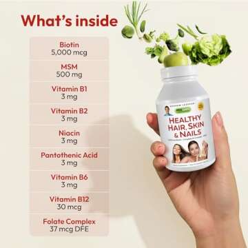 ANDREW LESSMAN Healthy Hair, Skin & Nails 120 Capsules – 5000 mcg High Bioactivity Biotin, B-Complex - Promotes Beautiful Hair, Skin, Strong Nails - No Additives Hair Growth Vitamins Biotin Supplement