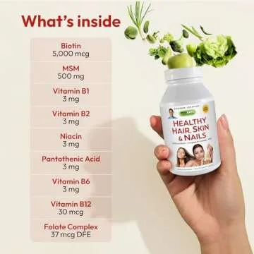 ANDREW LESSMAN Healthy Hair, Skin & Nails 120 Capsules – 5000 mcg High Bioactivity Biotin, B-Complex - Promotes Beautiful Hair, Skin, Strong Nails - No Additives Hair Growth Vitamins Biotin Supplement
