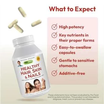 ANDREW LESSMAN Healthy Hair, Skin & Nails 120 Capsules – 5000 mcg High Bioactivity Biotin, B-Complex - Promotes Beautiful Hair, Skin, Strong Nails - No Additives Hair Growth Vitamins Biotin Supplement