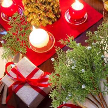 Lyrow 24 Pcs Christmas Artificial Juniper Cedar Branches Picks Spray with Berry Faux Greenery Spray Branches Cedar Twig Stems for Holiday Winter Ornament Crafts Wreath Garland (Natural Style)