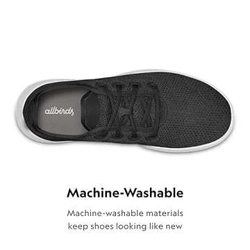 Allbirds Women’s Tree Runners Everyday Sneakers, Machine Washable Shoe Made with Natural Materials - Jet Black (White Sole) - 8 Medium