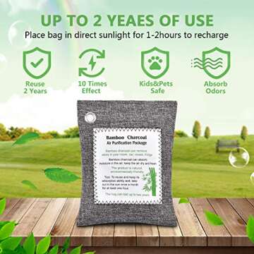 Viiriu 3 Pack Natural Bamboo Charcoal Air Purifying Bag, Durable Activated Charcoal Bags Odor Absorber, Long Lasting Moisture Absorber Bamboo Charcoal Bags for Home, Pet, Closet, Car, Bathroom(3x200g)