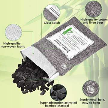 Viiriu 3 Pack Natural Bamboo Charcoal Air Purifying Bag, Durable Activated Charcoal Bags Odor Absorber, Long Lasting Moisture Absorber Bamboo Charcoal Bags for Home, Pet, Closet, Car, Bathroom(3x200g)