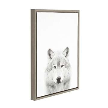 Kate and Laurel Sylvie Wolf Black and White Portrait Framed Canvas Wall Art by Simon Te Tai, 18x24 G...