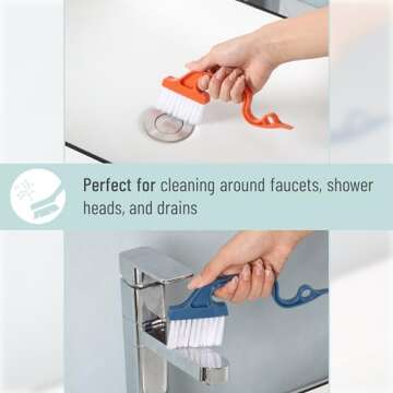 Slick- Window Track Cleaning Brush, 2 Pack, Window Cleaning Brush Tool, Window Groove Cleaning Brush, Window Track Cleaner, Gap Cleaning Brush, Window Groove Cleaning Tool, Navy Blue/Orange