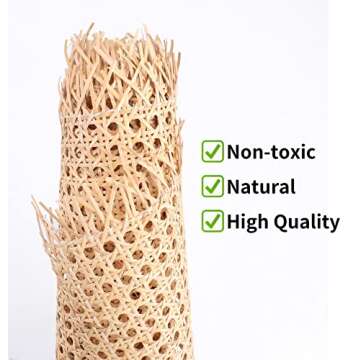 24" Width Cane Webbing 3.3Feet, Natural Rattan Webbing for Caning Projects, Woven Open Mesh Cane for...