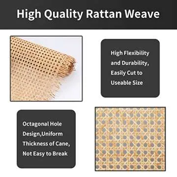 24" Width Cane Webbing 3.3Feet, Natural Rattan Webbing for Caning Projects, Woven Open Mesh Cane for Furniture, Chair, Cabinet, Ceiling
