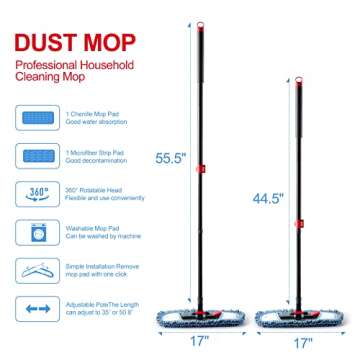 CLEANHOME Microfiber Floor Hardwood Mop with 4 Washable Pads - Professional Dust Wet Mop for Floor C...