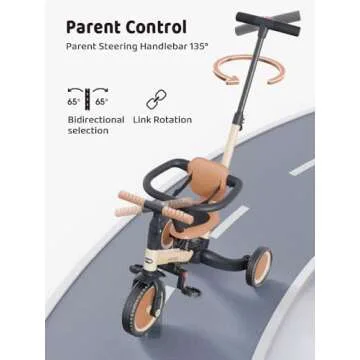 newyoo Toddler Tricycle with Push Handle for 1-3 Year Old, Toddler Bike, Birthday Toy for Boys and Girls, 5 in 1 Kids Trike, Balance Bike with Backrest and Safety Belt, Khaki, TR007