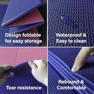 Foldable Yoga Mat-1/4 Inch Thick - Easy to Storage Travel Yoga Mat Foldable Lightweight for Fitness - Anti Slip Folding Exercise Mat for Yoga, Pilates, Home Workout & Floor Exercis