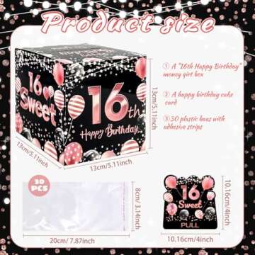 Sweet 16 Party Decorations, Rose Gold and Balck 16th Birthday Money Boxes for Girls, Sweet 16 Money ...