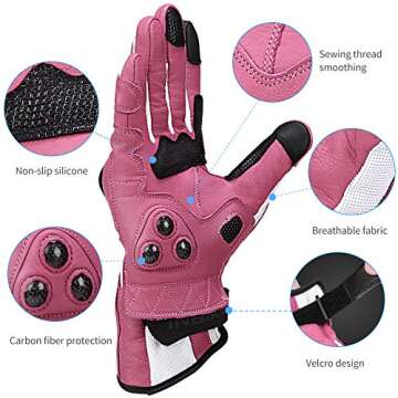 INBIKE Women’s Motorcycle Gloves - Carbon Fiber Protection, Touchscreen Friendly