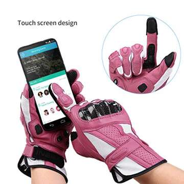 Stylish INBIKE Leather Motorcycle Gloves for Women - Pink Touch Screen