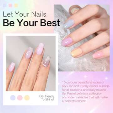 OPUIU 10 Pcs Pastel Jelly Gel Nail Polish Set Pink Icy Transparent Nude Gel Polish Kit Summer Translucent Sheer Nail Gel Polish Kit UV LED Soak Off Icy Home DIY