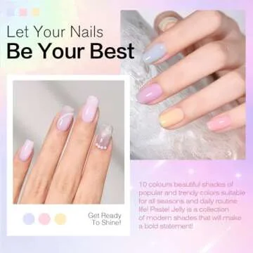 OPUIU 10 Pcs Pastel Jelly Gel Nail Polish Set Pink Icy Transparent Nude Gel Polish Kit Summer Translucent Sheer Nail Gel Polish Kit UV LED Soak Off Icy Home DIY