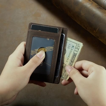 Travelambo Slim Wallet Front Pocket Minimalist Leather RFID Blocking Medium Size