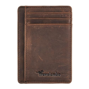 Travelambo Slim Wallet Front Pocket Minimalist Leather RFID Blocking Medium Size