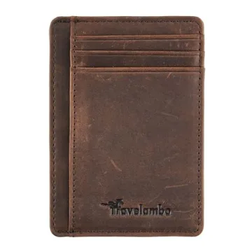Travelambo Slim Wallet Front Pocket Minimalist Leather RFID Blocking Medium Size