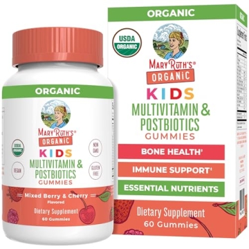 Kids Vitamins by MaryRuth's | USDA Organic | Kids Multivitamin Gummies + Postbiotics for Ages 4+ | M...