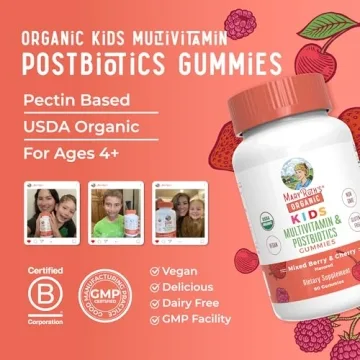 Kids Vitamins by MaryRuth's | USDA Organic | Kids Multivitamin Gummies + Postbiotics for Ages 4+ | Multivitamin for Kids with Lactobacillus Rhamnosus | Vitamins for Kids | Vegan | Non-GMO | 60 Count