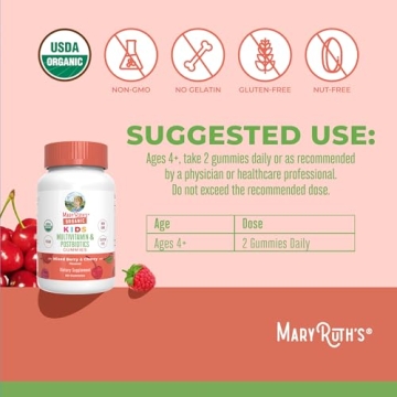 Kids Vitamins by MaryRuth's | USDA Organic | Kids Multivitamin Gummies + Postbiotics for Ages 4+ | Multivitamin for Kids with Lactobacillus Rhamnosus | Vitamins for Kids | Vegan | Non-GMO | 60 Count